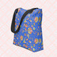 The Blue Summer Sorbet Tote Bag by My Favourite Colour is Rainbow features summery patterns in my Summer Sorbet design on a royal blue background.   This version has sturdy black handles.