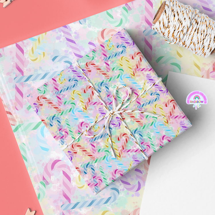 Candy Cane Christmas Wrapping Paper Sheets