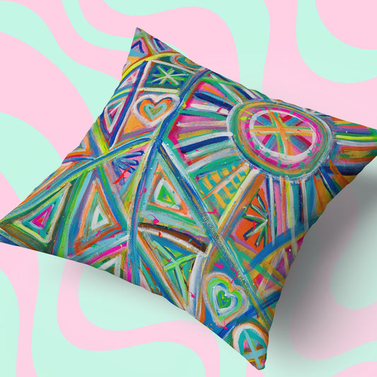 Geometric Rainbow Cushion