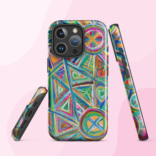 A bright and bold MagSafe iPhone cover with a fun geometric design