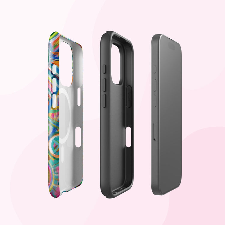 Shows dual-layer iPhone case with a shock-absorbing liner for extra protection.