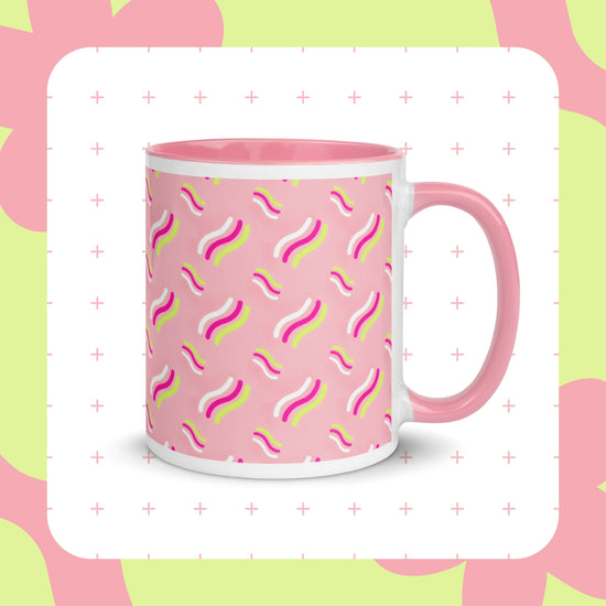 The Iced Vovo Mug by My Favourite Colour is Rainbow features a colourful wavy pattern inspired by the famous Aussie biscut, with stylised waves of white, pink and green.